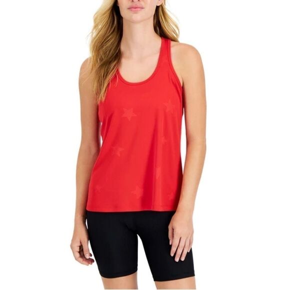 Ideology Women's Racerback Tank Top, shirt w/ Star Pattern licorice red, new - Picture 2 of 11